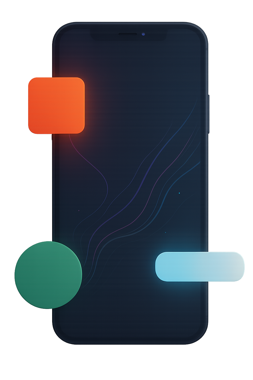 An ai generated image of an smart phone with shapes around it symbolising creativity